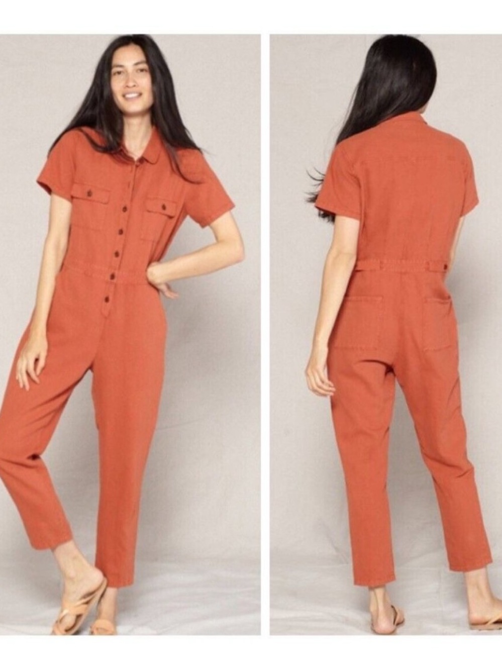 Outerknown SEA Red Rock Utility Jumpsuit Organic Cotton Linen Medium